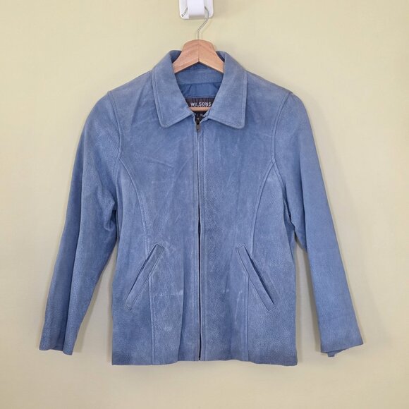 Wilsons Leather Kids Jacket Youth Girls XL Womens S/M Blue  Leather LS Lined VTG - Picture 12 of 16